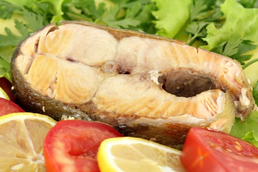 seafood with salmon and vegetables