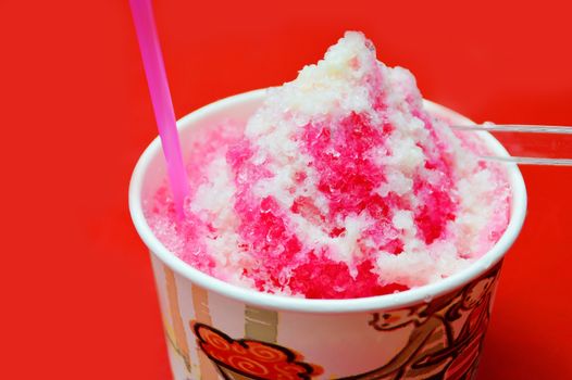 Shaved Ice dessert isolate on red