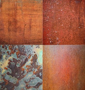 Collage of red rusted metal background