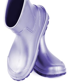 Pair of Comfortable Purple Rubber Boots isolated on white background