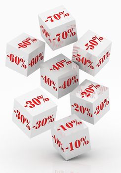 sale cubes with percent discount on a white background