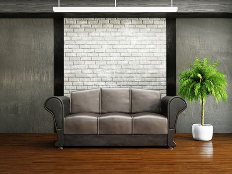 Livingroom with sofa near the wall