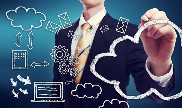 Business man with connectivity through cloud computing concept