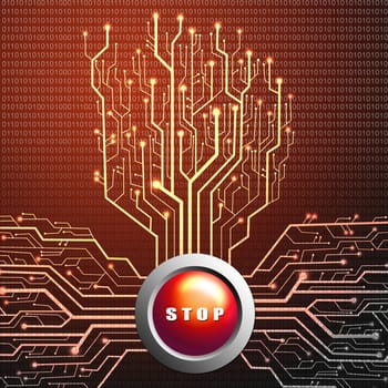 Stop button on circuit board in Tree shape, Technology background