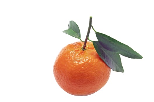 Clementine with green leaves, close up image