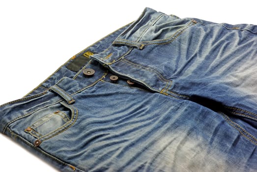Modern blue jeans on a white background