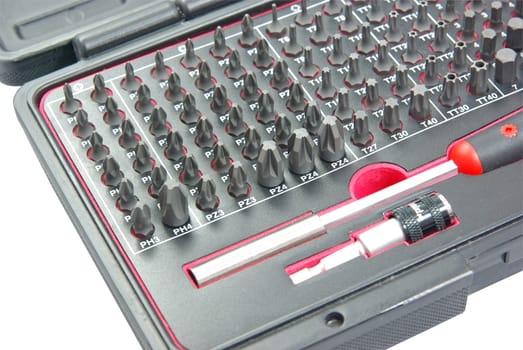 Screw driver set in a black box