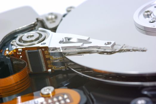 Computer hard disk drive, close up image