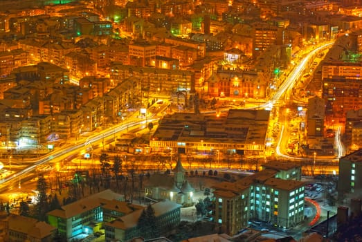 Night scene with buildings and lights