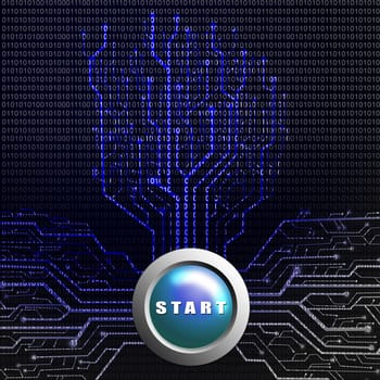 Start button on circuit board in Tree shape, Technology background