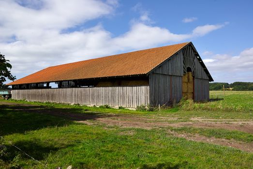 Old vintage barn in a farm agriculture background image