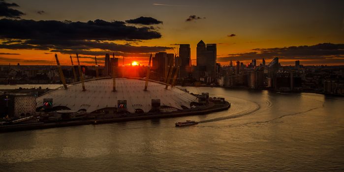 Setting sun on the London city skyline