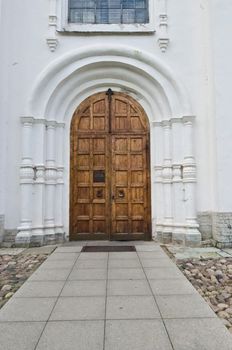 Wooden entranct door to Russian Orthodox church