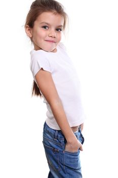 portrait of pretty little girl in blue jean