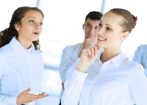 friendly businessmen discussing a joint task, team work