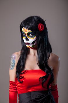 Girl with sugar skull makeup, Day of the Dead, Halloween 