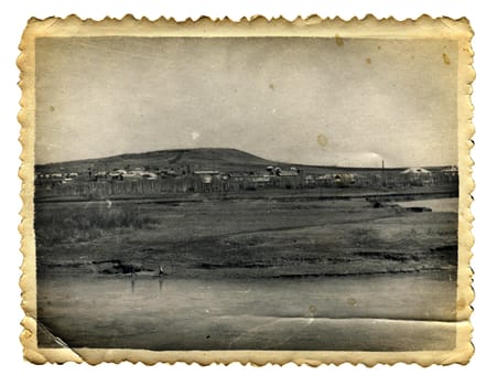 Old and Vintage Photo with Landscape Isolated on the White