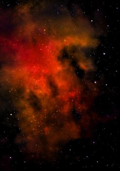 Far being shone nebula and star field against space.