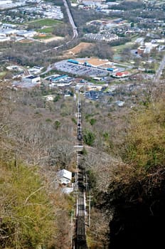 Traveling down the Lookout Mountain Tram
