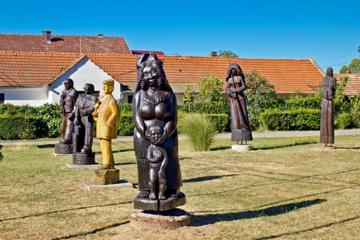 Village of Hlebine wooden statues, center of naive art in Croatia