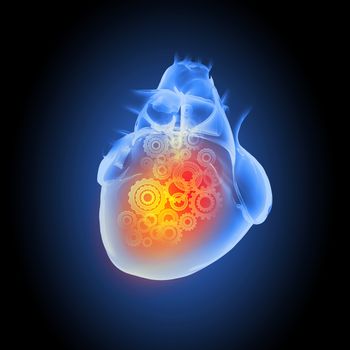 Human heart image with mechanisms. Health and medicine