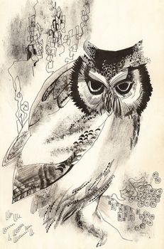 owl dry brush drawing sketch