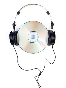 Headphones with CD on white background