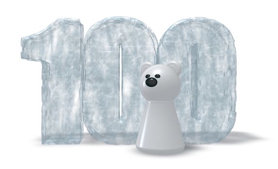 frozen number one hundred and polar bear - 3d illustration