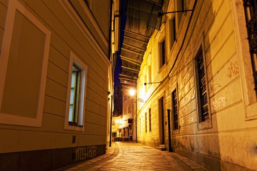 deserted street of Bratislava at night