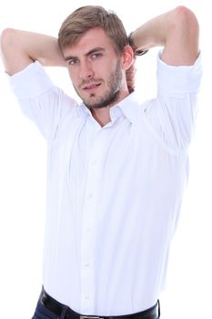 Portrait of a young man standing against white background