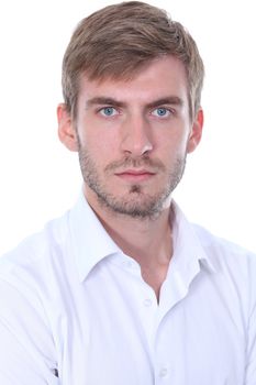 Portrait of a young man standing against white background