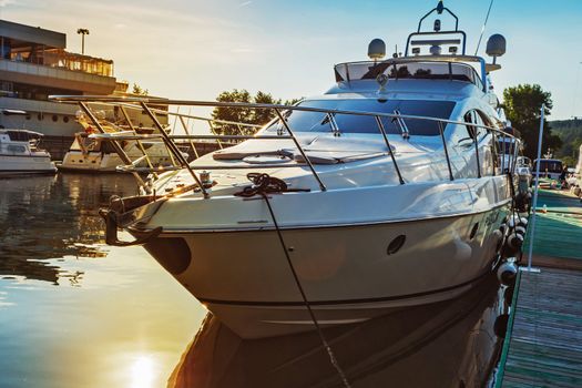 Luxury yachts at the dock in quiet haven