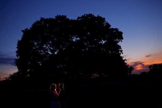 silhouettes of a couple at night outdoors