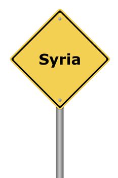 Yellow warning sign with the text Syria.