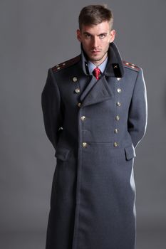 portrait of Russian military officer in greatcoat