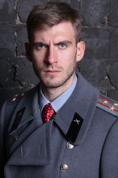 portrait of Russian military officer in greatcoat