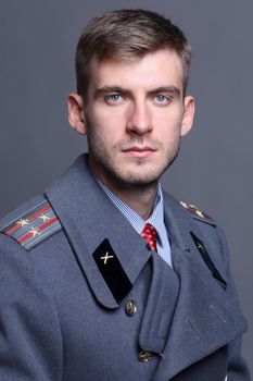 portrait of Russian military officer in greatcoat