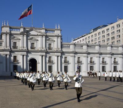 Changing the guard at the Presidential Palace in the city of Santiago in Chile - South America