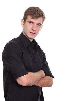 Portrait of a young man standing against white background