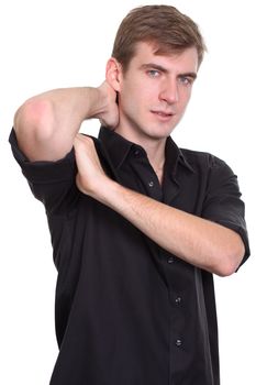 Portrait of a young man standing against white background