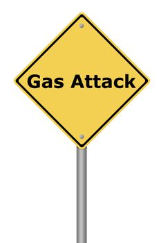 Yellow warning sign with the text Gas Attack.