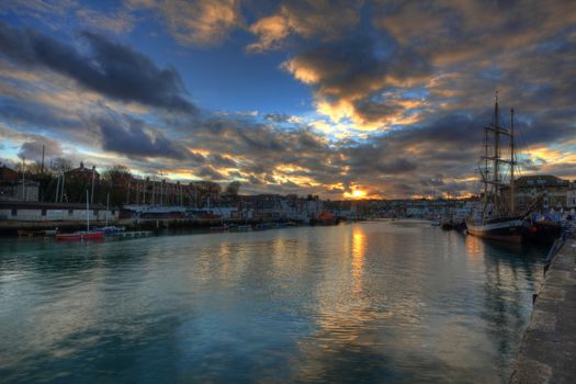 Dorset weymouth harbour at sunset, England, UK