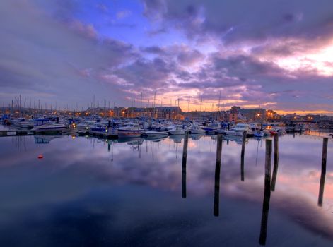 Dorset, weymouth marina at sunset, England, UK