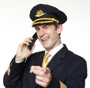 Portrait of a young man in the form of a passenger plane pilot