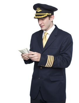 Portrait of a young man in the form of a passenger plane pilot