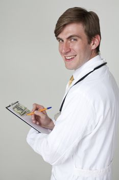 Studio portrait of a confident young doctor
