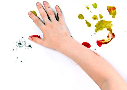 Child Make Watercolour Stain on the White background