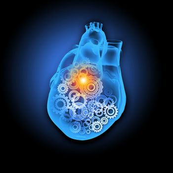 Human heart image with mechanisms. Health and medicine