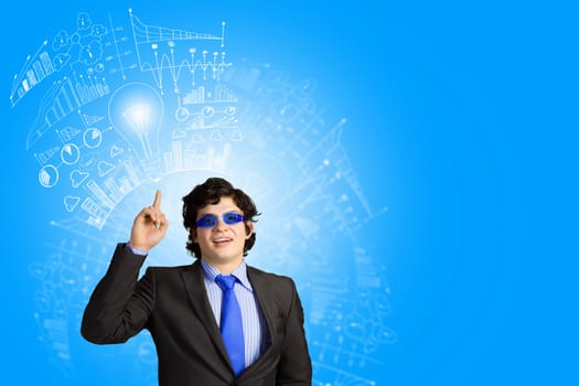 Image of young businessman wearing goggles. Idea concept