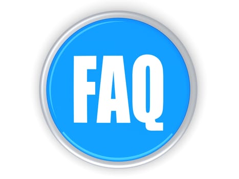 A FAQ button. 3D rendered illustration. Isolated on white.